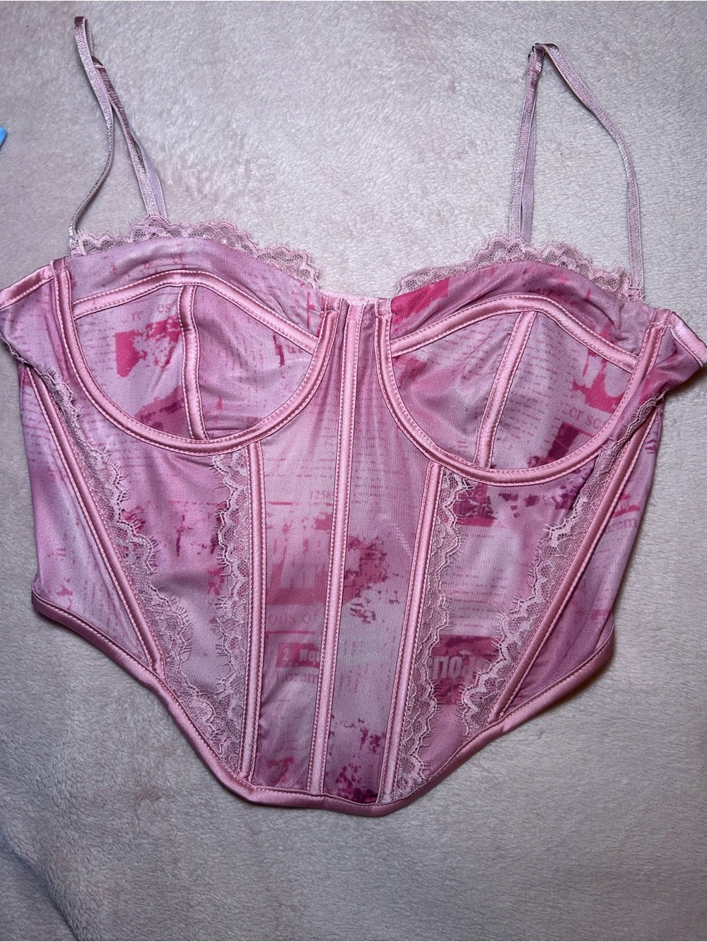 Fashion Nova Pink Lace-Trim Bustier Crop Top